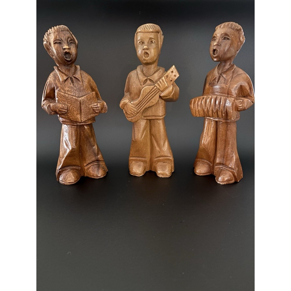 Vintage Lot of 3 Hand Carved Wood 8"‎ Street Musician Band Figurine Sculptures